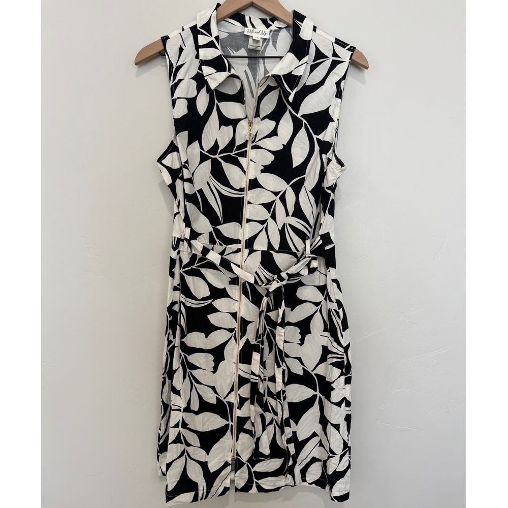 Kate and Lily Tropical Dress Tie Waist Zip Up Cotton Coastal Resort Size 14